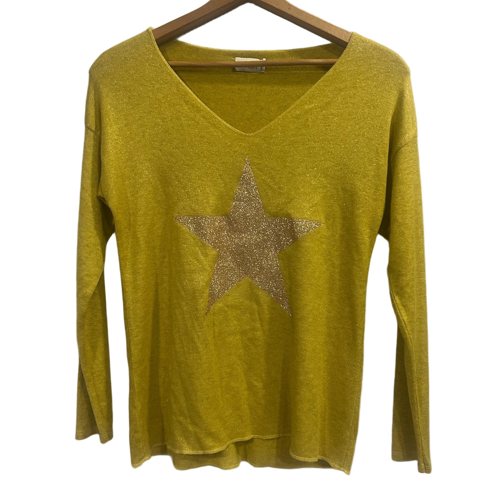 Carla Giannini Gold Glitter Star Sweater V-Neck Made in Italy Size 6